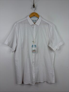 New Tenth & Ocean Shirt Mens XL White Linen Cotton Short Sleeve Button Up